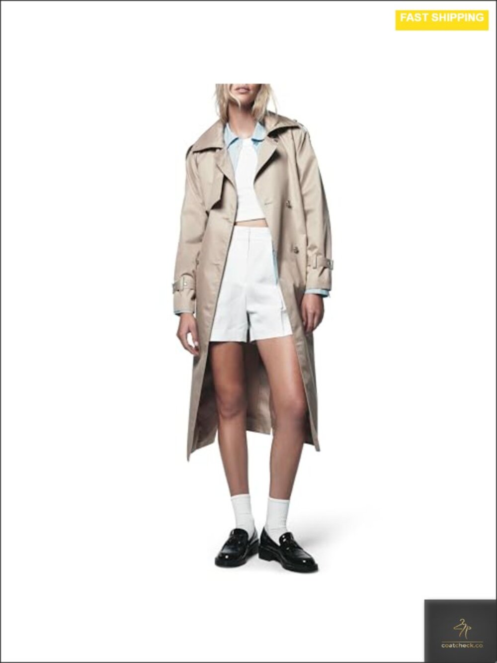 Women's Long Double Breasted Trench Coat with Removable Belt